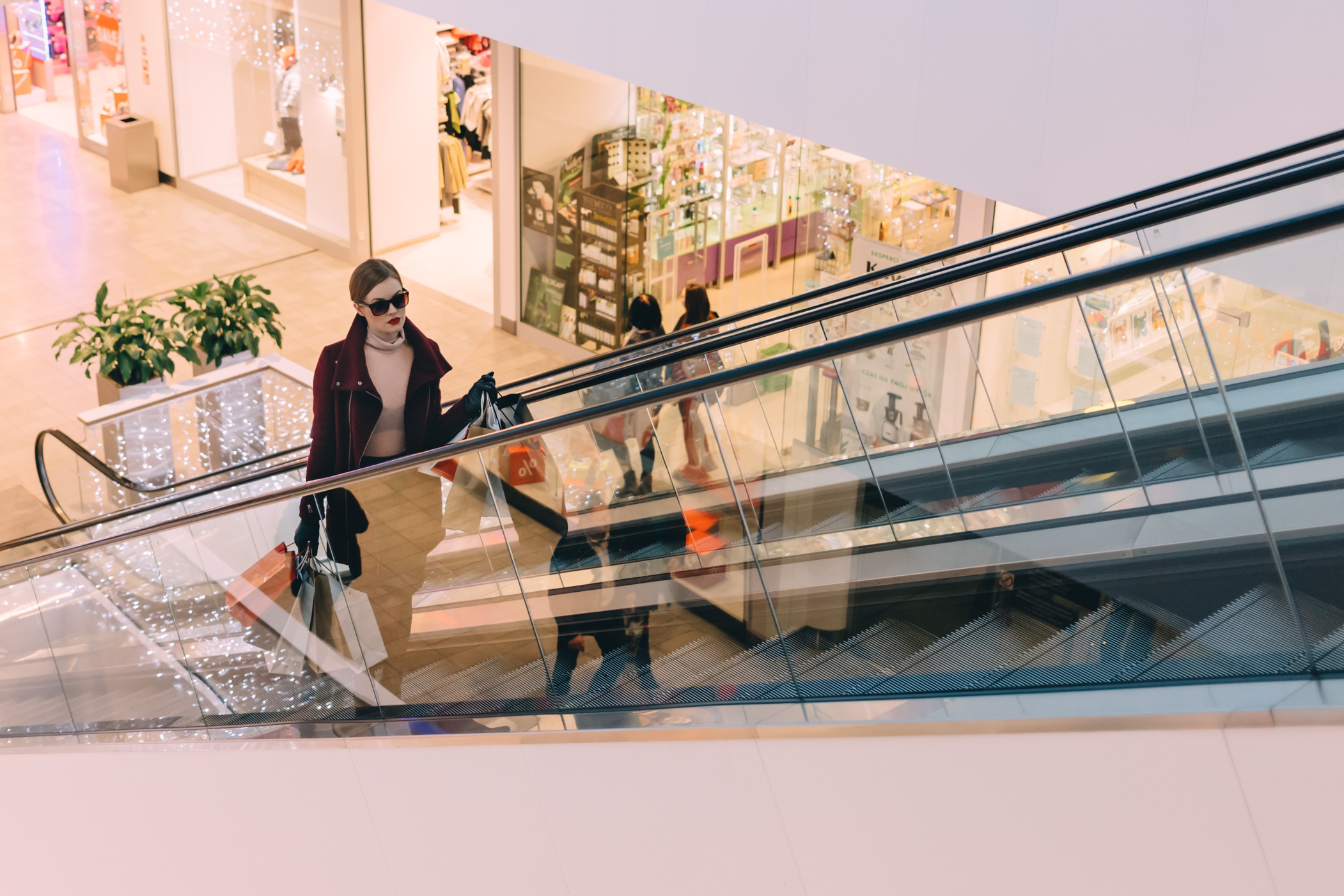 Woman on the Escalator of a Mall